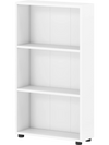 Three-tier white bookcase with anti-tipping kit and sturdy feet, ideal for living room or bedroom storage.