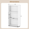 3-tier white bookcase with dimensions 42" tall, 22" wide, featuring an anti-tipping kit for stability and safety.
