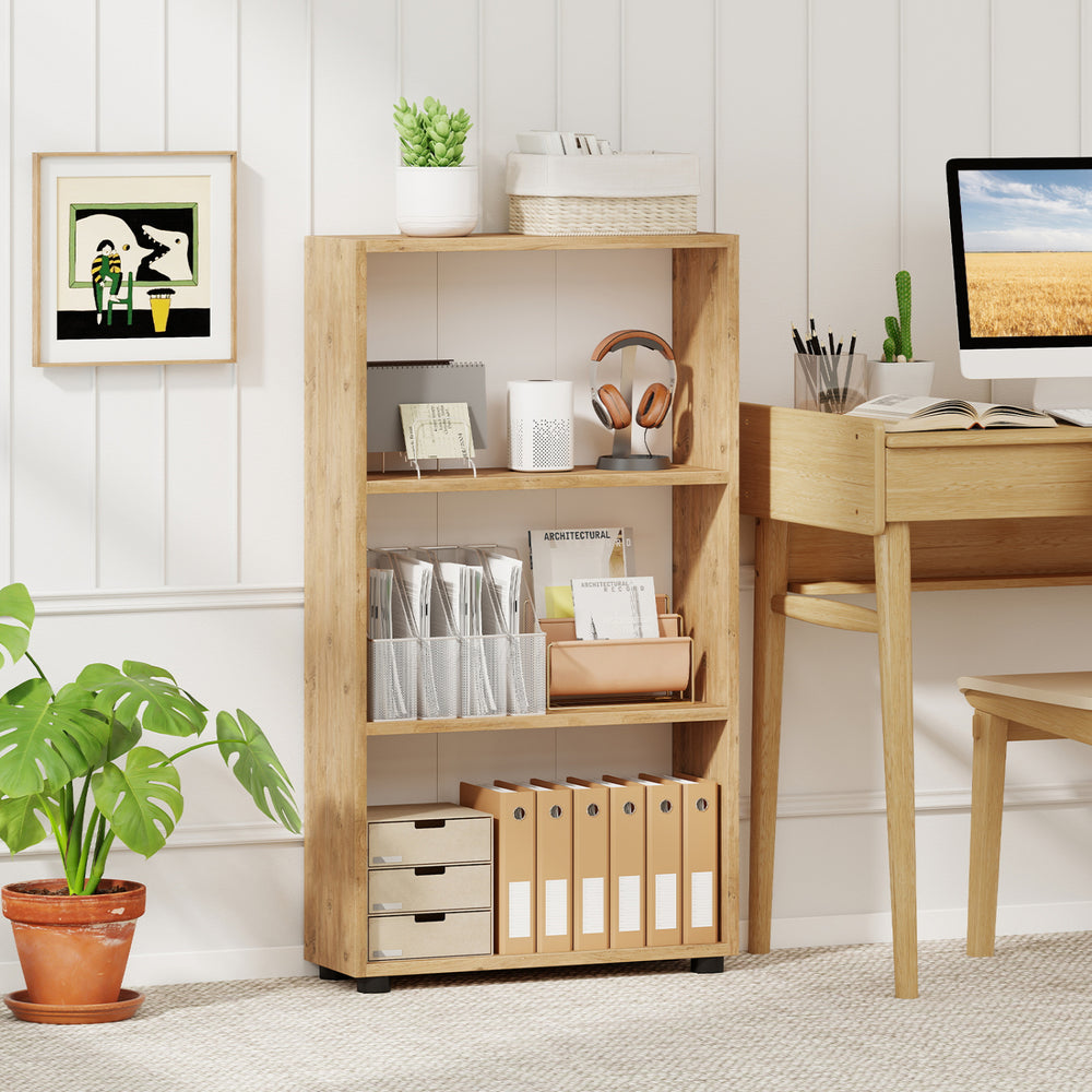 3-Tier Bookcase 42 inch Tall Book Shelf with Anti-Tipping Kit-Brown - Gallery View 1 of 8
