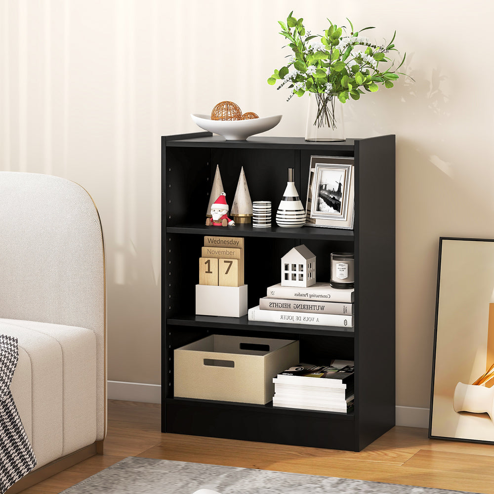 3-Tier Bookcase Open Display Rack Cabinet with Adjustable Shelves-Black - Gallery View 1 of 11