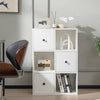 3-tier white bookcase with drawers, featuring smooth metal sliders and anti-toppling device for living room safety.
