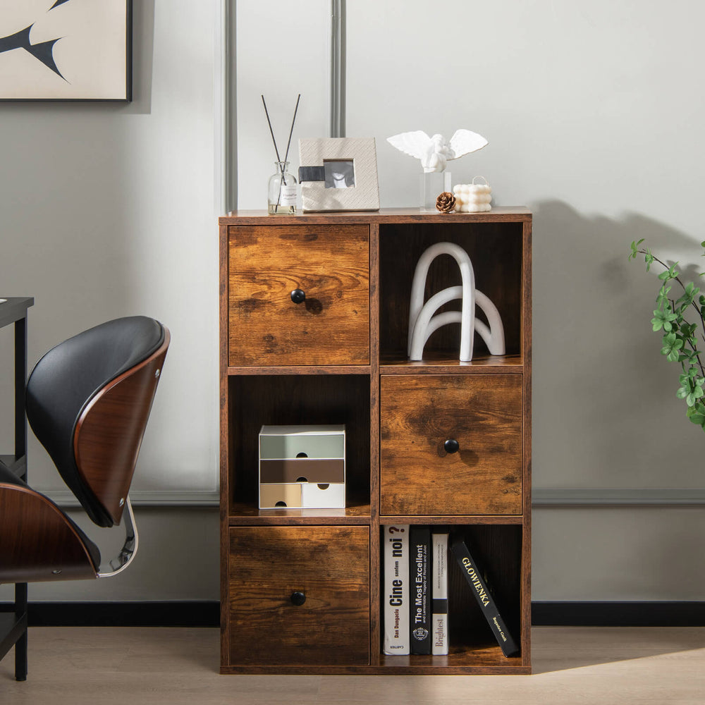 3-Tier Bookshelf with Anti-toppling Device for Living Room-Brown - Gallery View 1 of 12