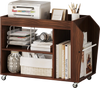 3-tier side end table in walnut with universal wheels, featuring open compartments for organized storage and easy.