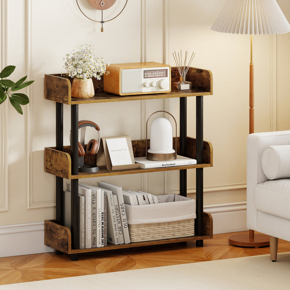 3-Tier Bookshelf with Anti-Tipping Kit and Industrial Storage Unit for Living Room-Rustic Brown - Gallery View 1 of 9