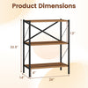 3-tier bookshelf dimensions showing a heavy-duty metal frame and wooden shelves, ideal for living room or home office.