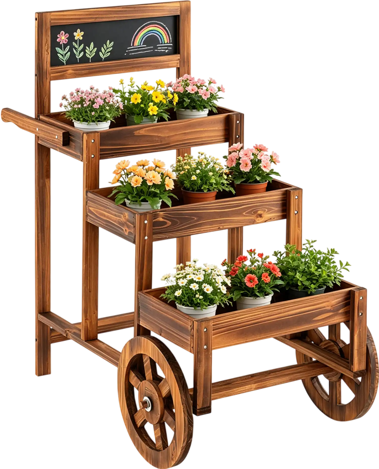 Costway 3-Tier Carbonized Fir Wood Plant Display Stand Dessert Candy Cart 26141307 New