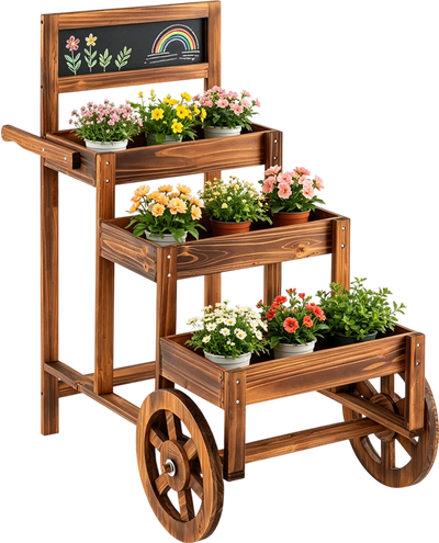 Costway 3-Tier Carbonized Fir Wood Plant Display Stand Dessert Candy Cart 26141307 New