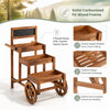 3-tier carbonized fir wood plant display stand with 3 planter boxes and wheels, perfect for gardens and outdoor events.