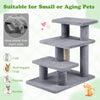 3-tier cat stairs in gray with plush steps and scratching posts, ideal for small pets and easy access to high surfaces.
