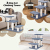 3-step cat climbing tower in gray with scratching posts and plush platforms, ideal for sofas, beds, or windowsills.