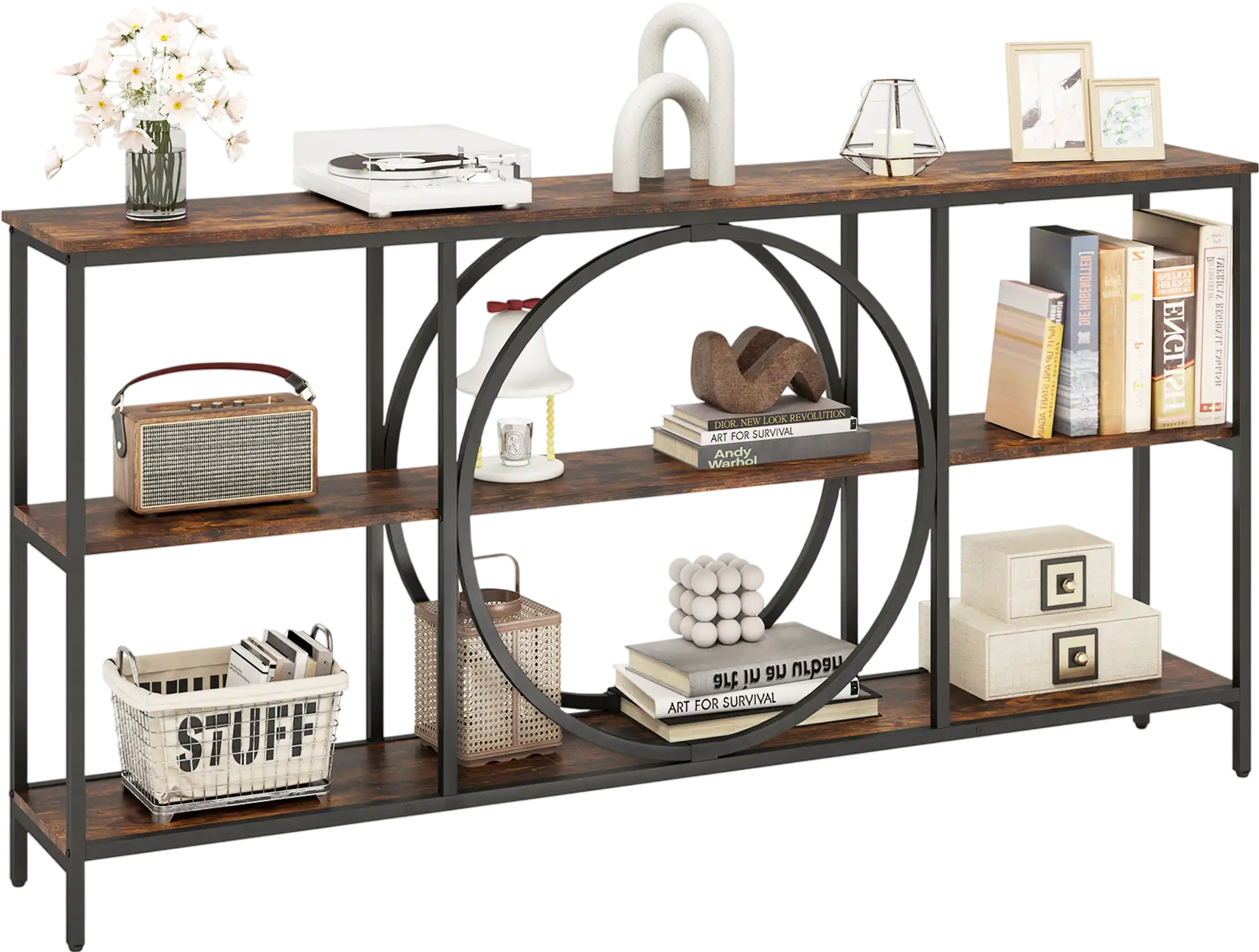 Costway 3-Tier Faux Marble Console Table with Storage Shelves 14799036 New