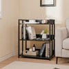 3-tier black corner bookshelf with adjustable shelves and anti-toppling device, ideal for study or living room use.