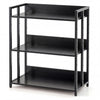 3-tier black corner bookshelf with adjustable shelves and anti-toppling device, perfect for study or living room use.