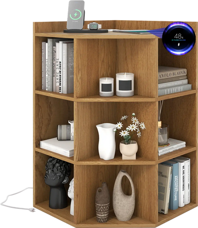 Costway 3-Tier Corner Cabinet with Charging Station 21386597 New