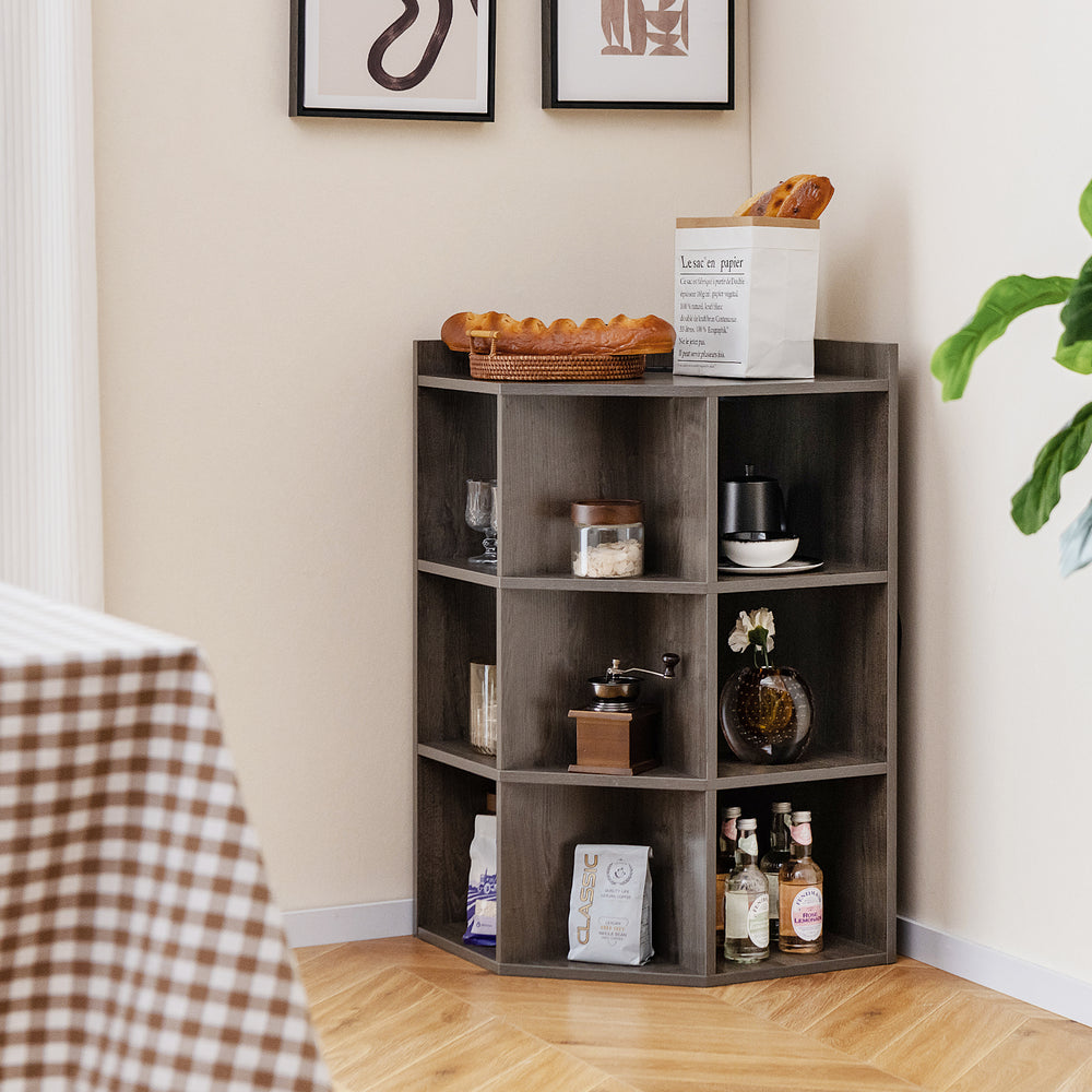 3-Tier Corner Cabinet with Charging Station for Bedroom-Gray - Gallery View 1 of 10
