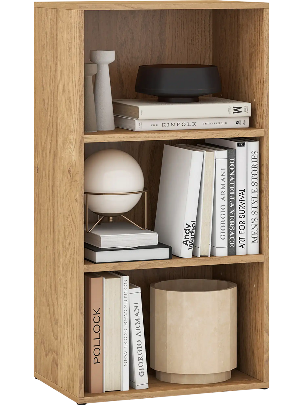 3-tier natural wood bookcase with adjustable shelves, ideal for home office storage and display.