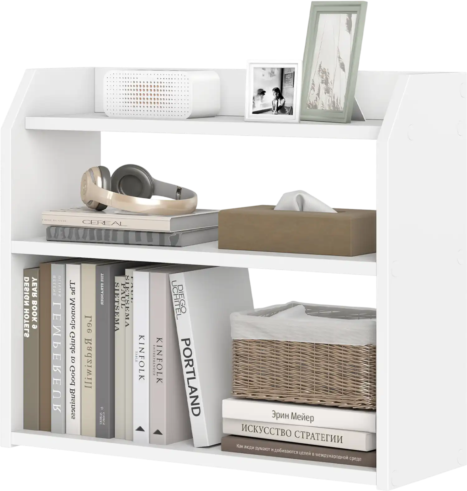 Costway 3-Tier Desktop Bookshelf Wooden Countertop Bookcase w/ Raised Top Guardrails 93908753 New