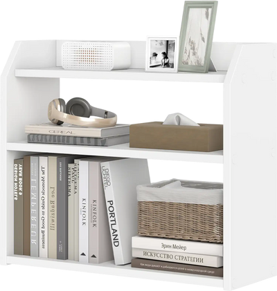 Costway 3-Tier Desktop Bookshelf Wooden Countertop Bookcase w/ Raised Top Guardrails 93908753 New