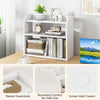 3-tier white desktop bookshelf with raised guardrails and rounded corners, ideal for organizing books in small spaces.