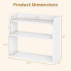 3-tier white wooden desktop bookshelf dimensions with raised guardrails, ideal for organizing books in small spaces.