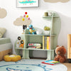 3-tier green dinosaur kids bookshelf featuring open shelves, rounded corners, and stable support legs for safe.