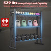 3-tier adjustable dumbbell rack in black with 529 lbs capacity, designed for stable weight storage in home gyms.