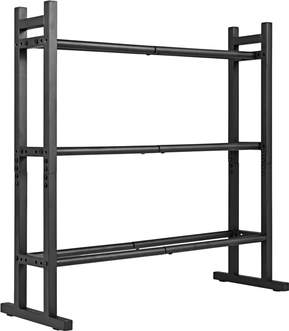 3-tier adjustable dumbbell rack in black with a 529LB capacity, designed for stability and compact storage in home gyms.