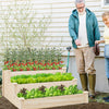 Three-tier elevated wooden vegetable garden bed made of sturdy fir wood, ideal for growing various plants outdoors.