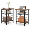 Rustic brown 3-tier end table set with metal frame and adjustable shelves for versatile storage and space-saving design.