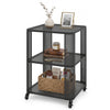 3-tier rolling end table with open storage shelves, black metal design, ideal for living room or office organization.