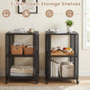 3-tier rolling side table with open storage shelves, ideal for books and magazines, featuring a sleek black design.