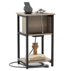 3-tier end table with USB ports and power outlets, featuring a heavy-duty metal frame and ample storage for devices.