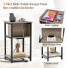 3-tier end table with USB ports and power outlets, featuring a wide tabletop and back storage shelf for versatile use.