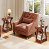 Set of 2 cherry wood end tables with charging station and open storage shelves, ideal for living room or bedroom use.