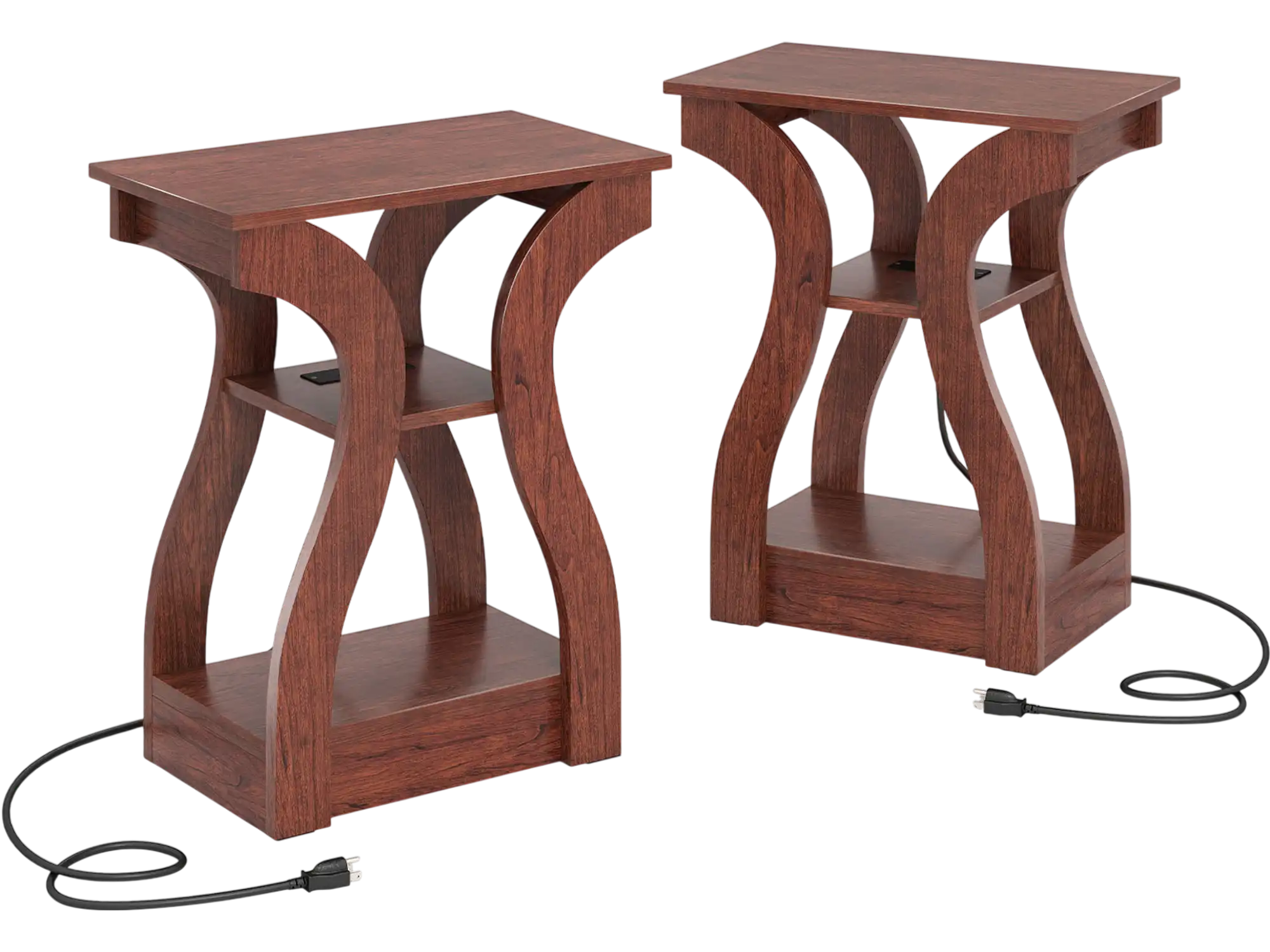 Costway 3-Tier End Tables Set of 2 with Charging Station Open Shelves 58275753 New