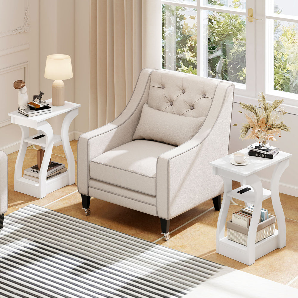 3-Tier End Tables with Charging Station Set of 2 with Open Storage Shelves-White - Gallery View 1 of 10