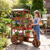 3-tier fir wood wagon planter with vintage design, perfect for displaying potted plants in gardens or patios.