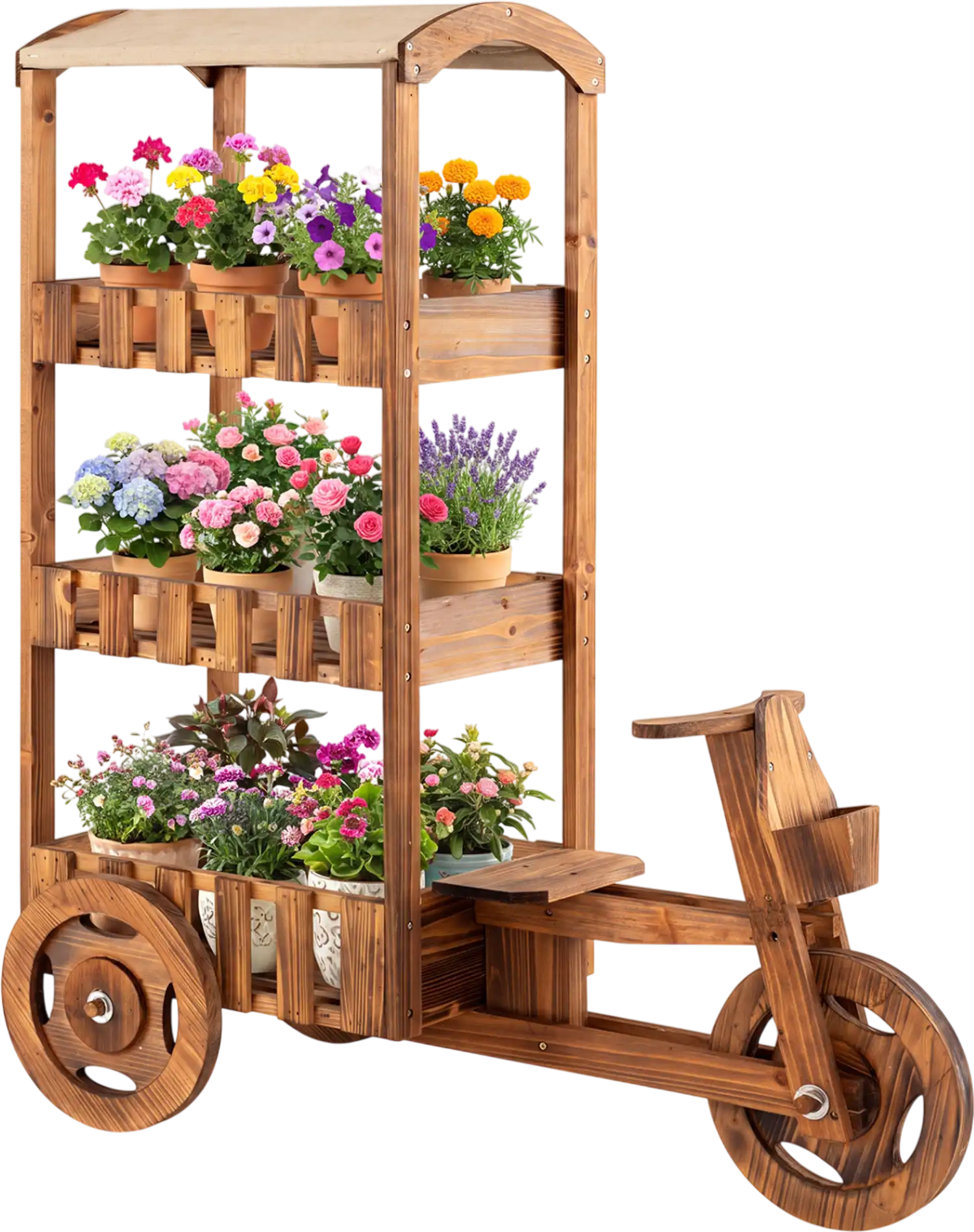 Costway 3-Tier Fir Wood Plant Stand w/ Fabric Canopy & 3 Wheels 78274772 New
