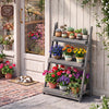 3-Tier Foldable Plant Stand with Slatted Shelves and Fir Wood Frame-Gray - Gallery View 1 of 10