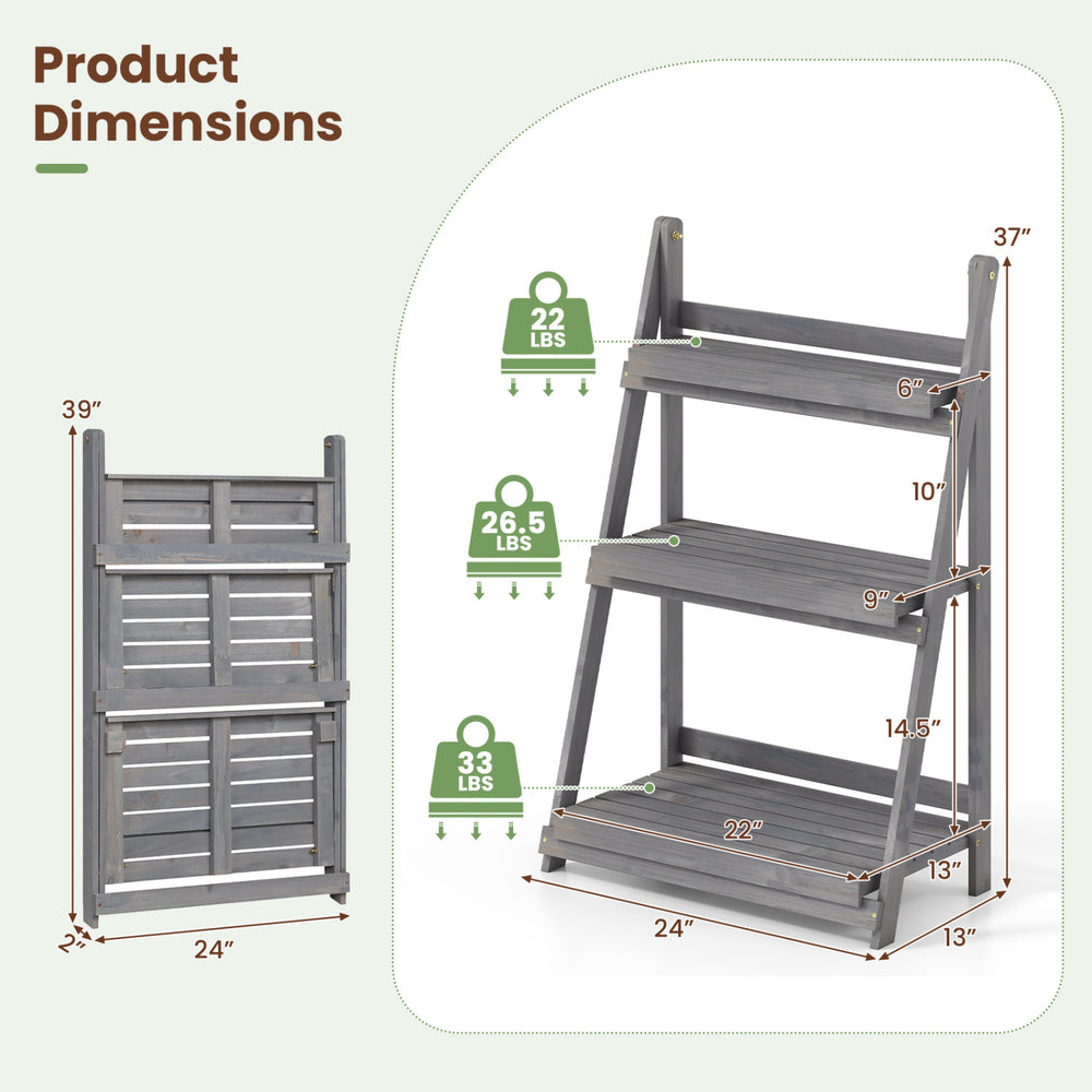 4-tier foldable plant stand with slatted shelves, made of fir wood, ideal for displaying plants in any indoor or outdoor space.