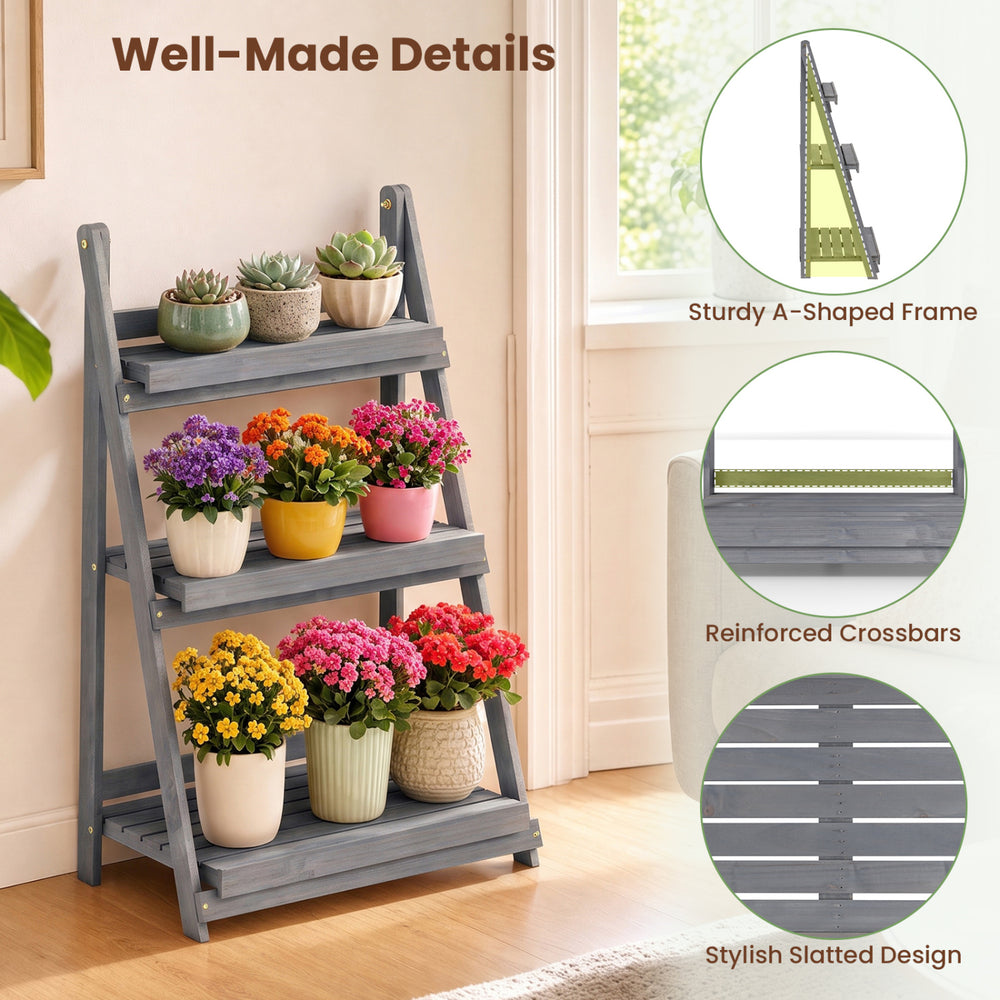 Sturdy A-shaped 4-tier plant stand made of fir wood, designed for stability and optimal plant display in any space.