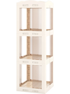 3-tier foldable rotating bookshelf in white with translucent panels, designed for easy access and space-saving storage.