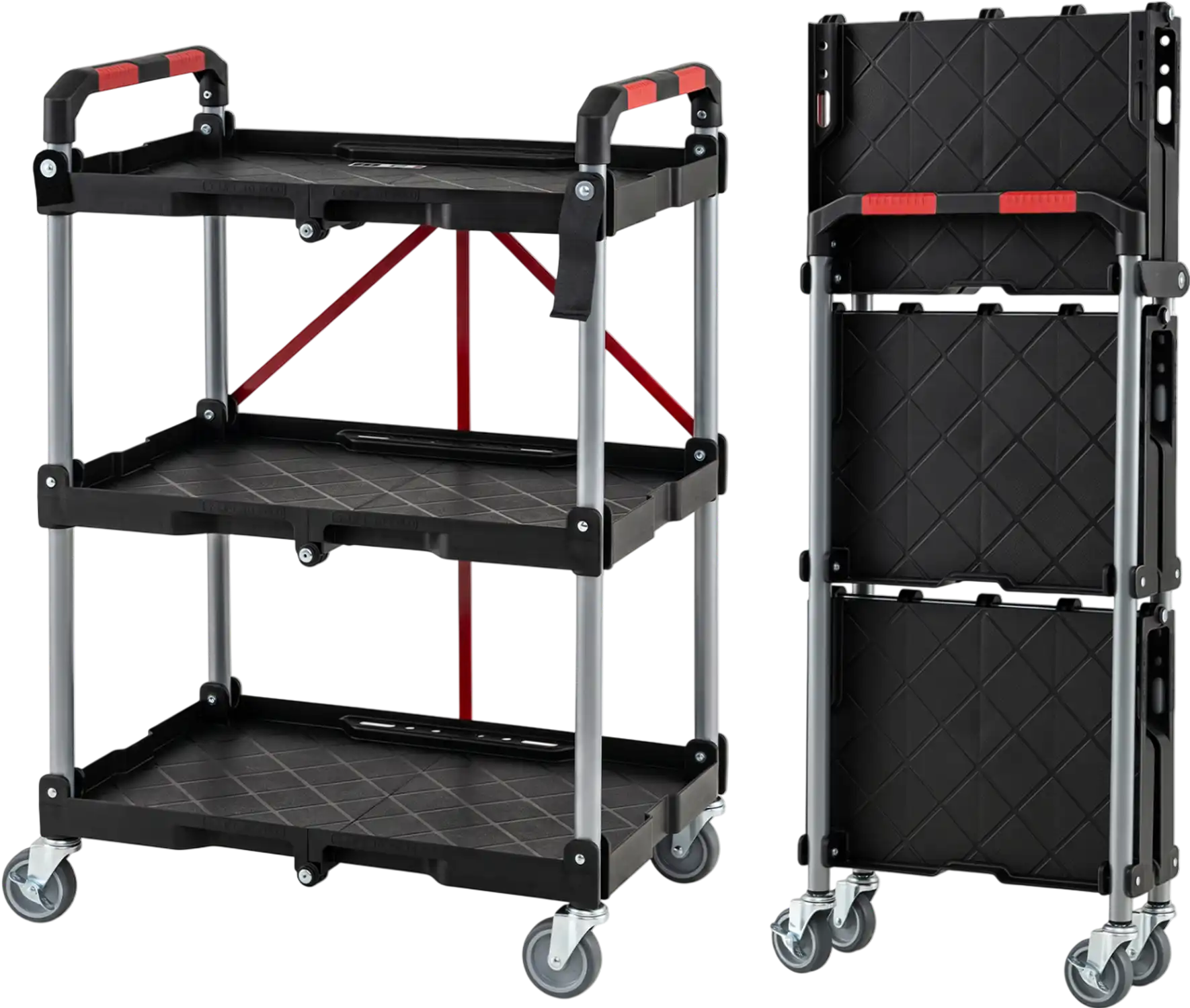 Costway 3-Tier Folding Utility Cart with Swivel Wheels & Brakes 91148223 New