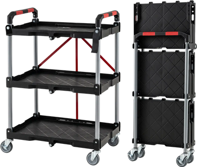 Costway 3-Tier Folding Utility Cart with Swivel Wheels & Brakes 91148223 New