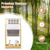 Three-tier free-standing bamboo towel rack with storage shelf, featuring a waterproof surface for easy cleaning.