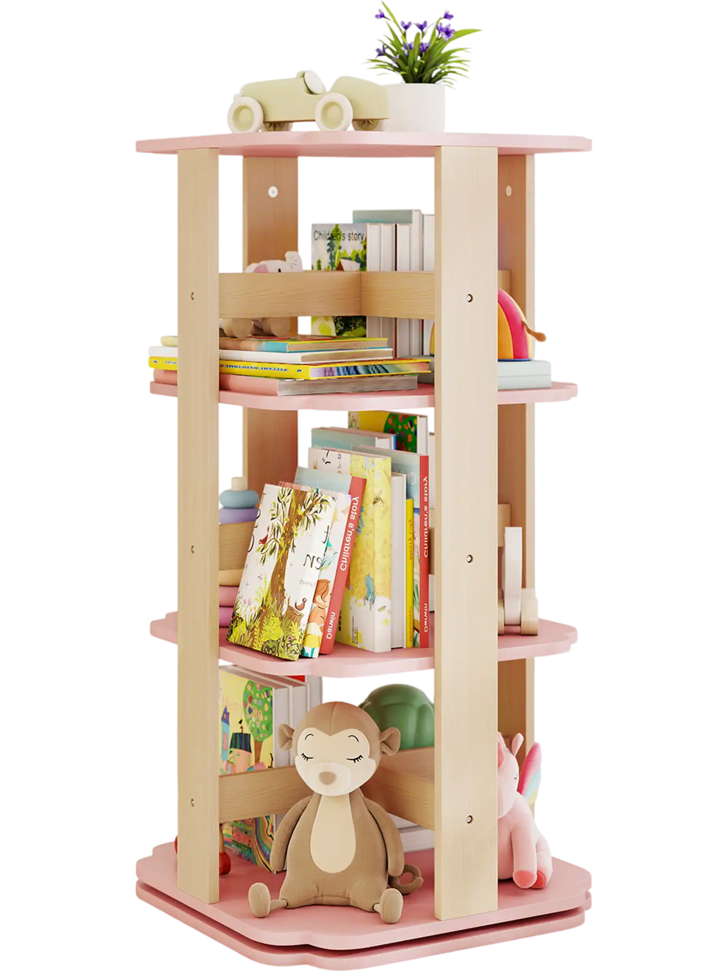 Costway 3-Tier Rotating Corner Toddler Book Rack Pink 263485917 New