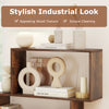 3-tier geometric bookshelf in brown wood with open shelves, ideal for stylish storage and versatile use in any room.
