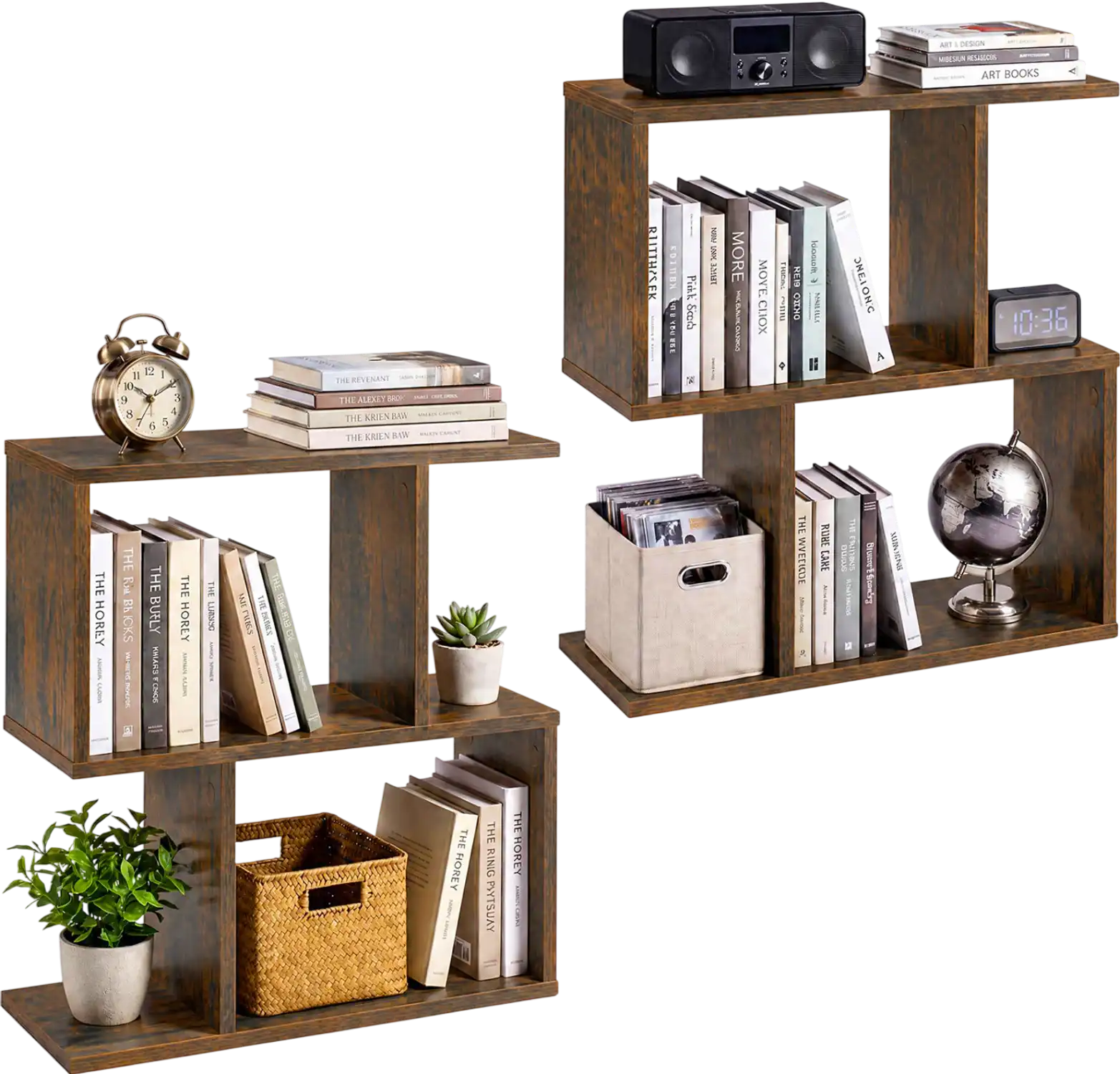 Costway 3-Tier Geometric Bookshelf Display Shelf Side Table Set of 2 25733230 New