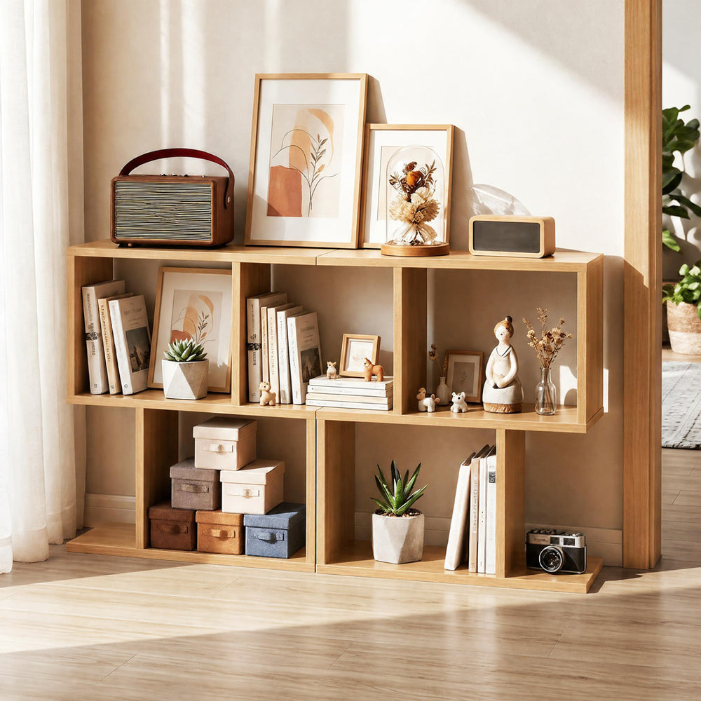 3-Tier Geometric Bookshelf Freestanding Display Shelf Side Table Set of 2-Natural - Gallery View 1 of 8