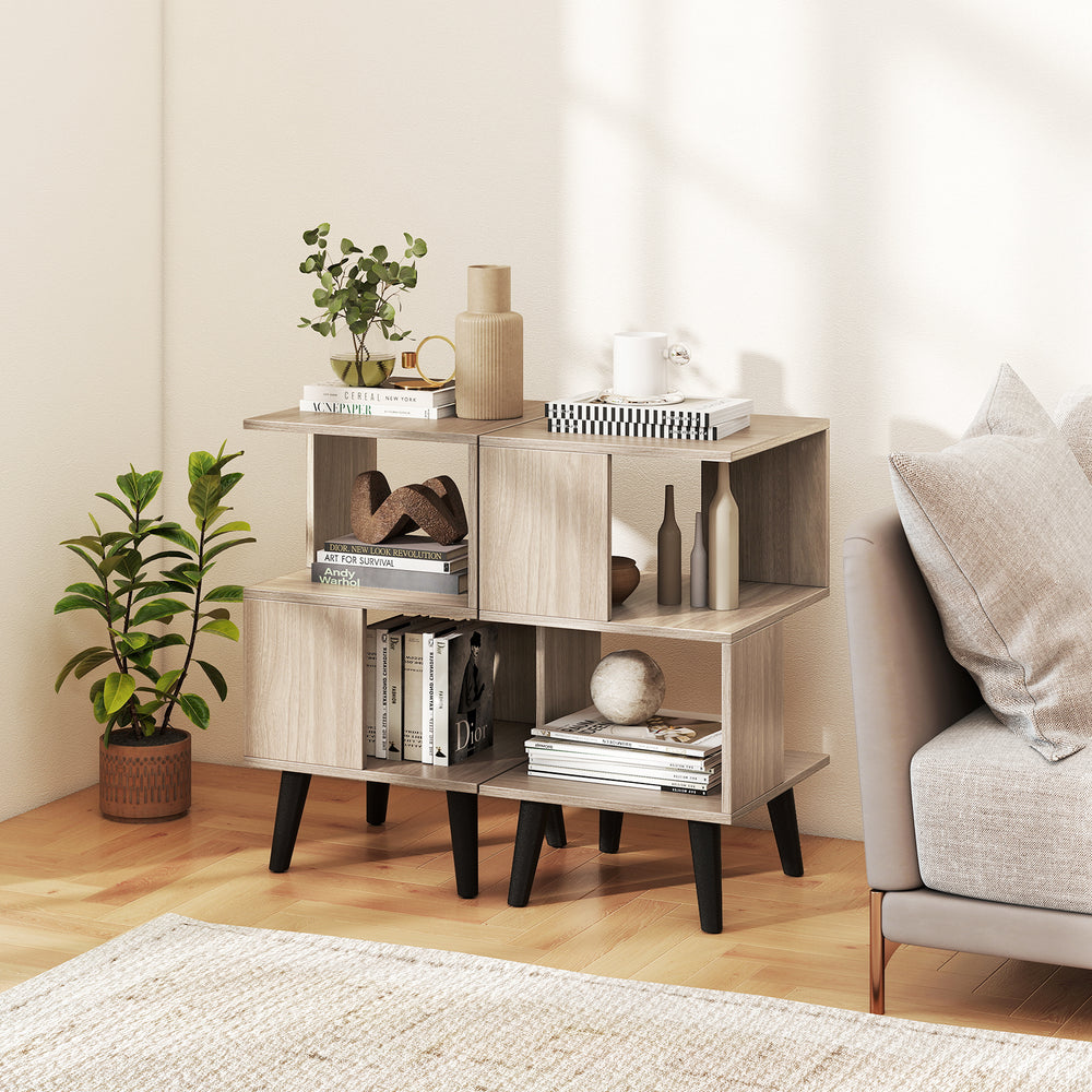 3-tier geometric bookshelf with open storage shelves, ideal for organizing books and plants in modern living spaces.